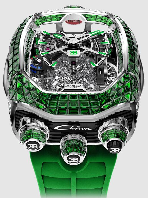 Review Jacob & Co BUGATTI CHIRON TOURBILLON BAGUETTE TSAVORITE BU800.30.BE.UA.ABRUA Replica watch